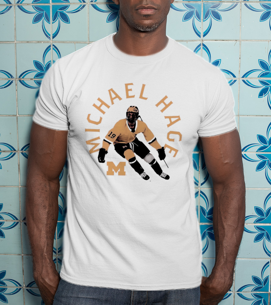 Michael Hage Michigan Wolverines Hockey 2026 Retro Ice Hockey Player Number 19 And Block M T-Shirt