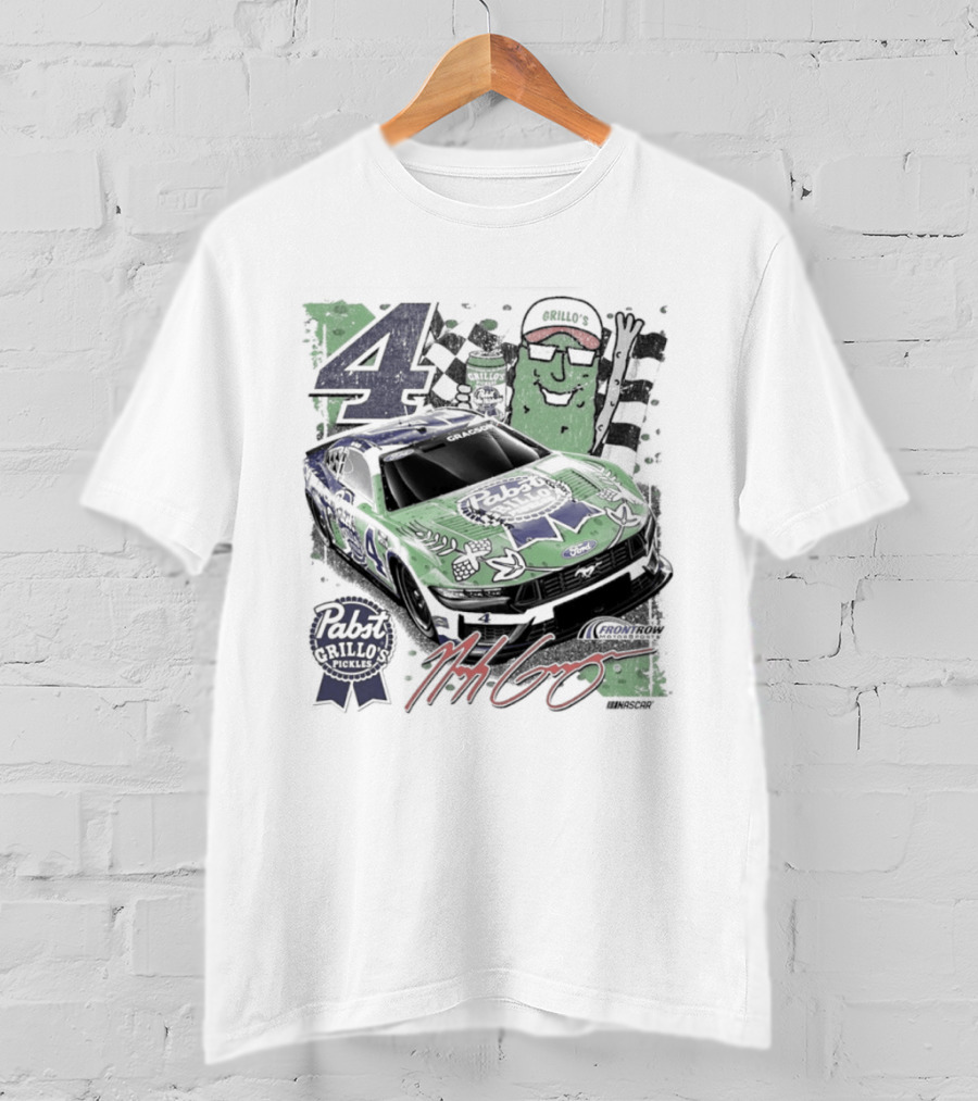 NASCAR Pabst Blue Ribbon Grillo's Pickles Car Number 4 Racing Collaboration T-Shirt