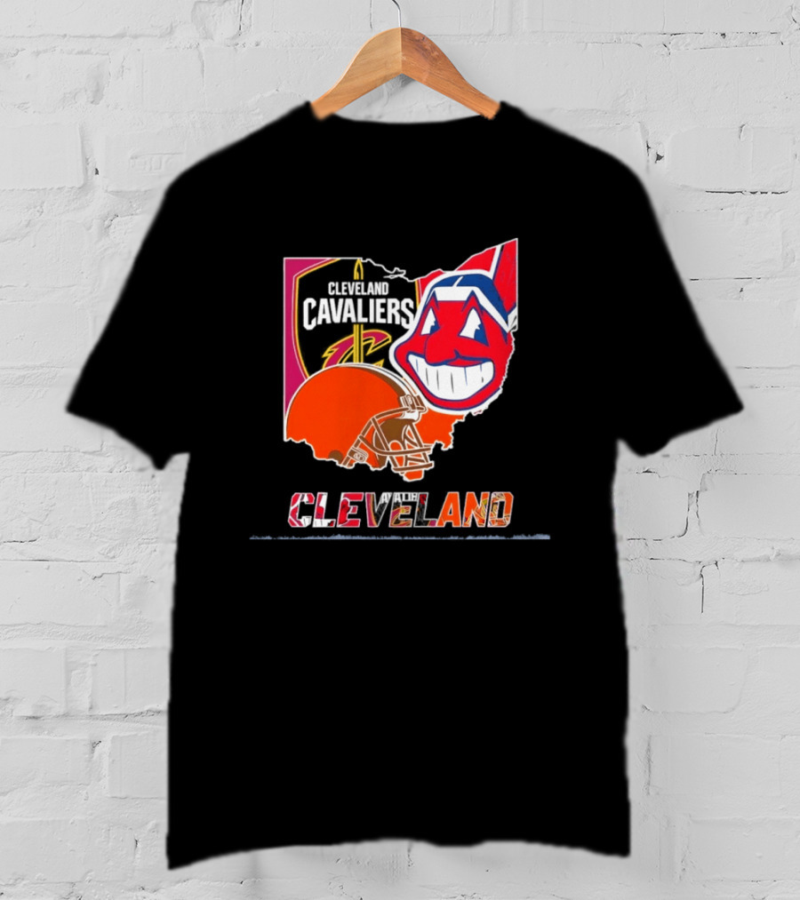 Cleveland Cavaliers Browns Indians 2026 Team Sport Map T-Shirt