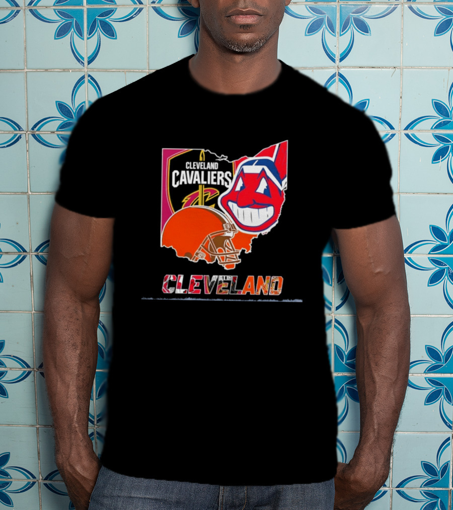 Cleveland Cavaliers Browns Indians 2026 Team Sport Map T-Shirt
