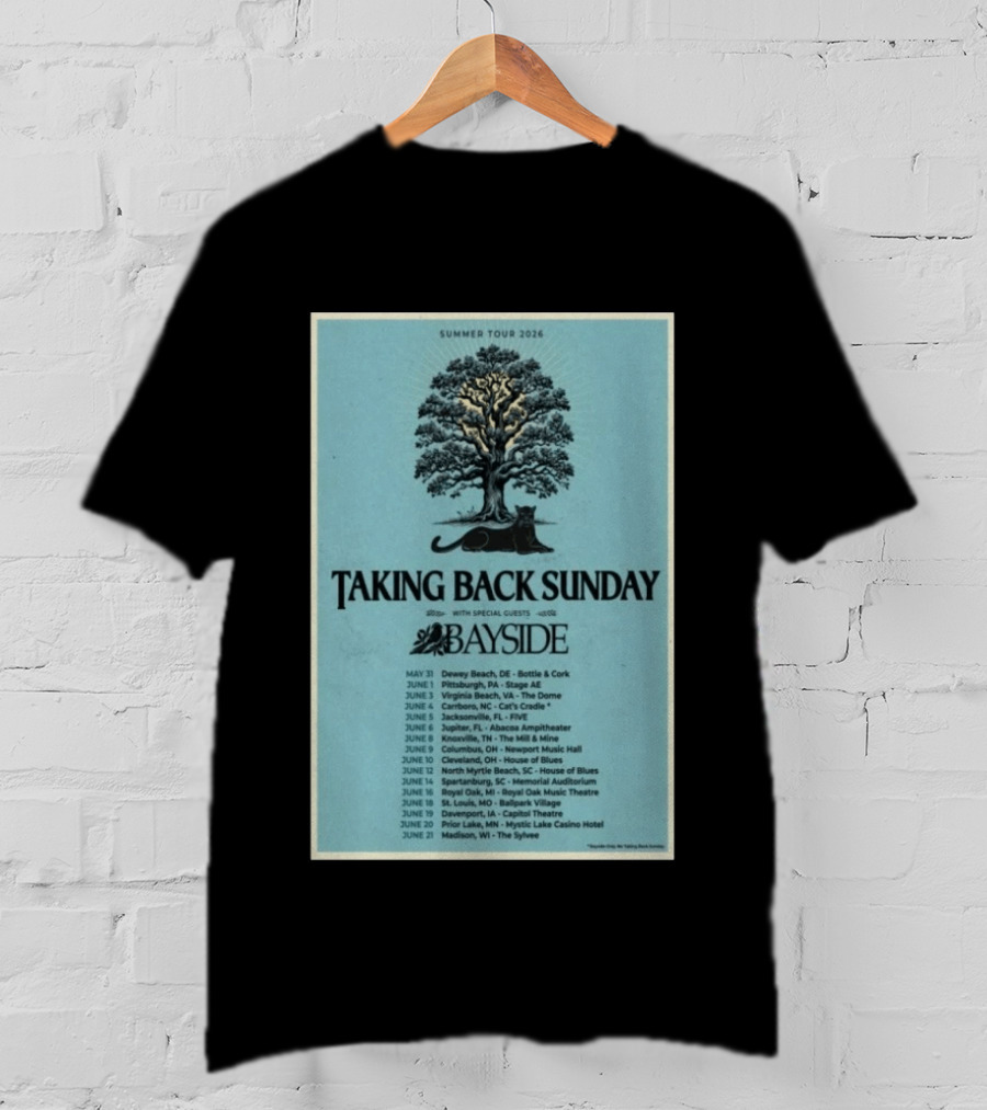 Summer Tour 2026 Taking Back Sunday With Bayside Concert Dates And Locations T-Shirt