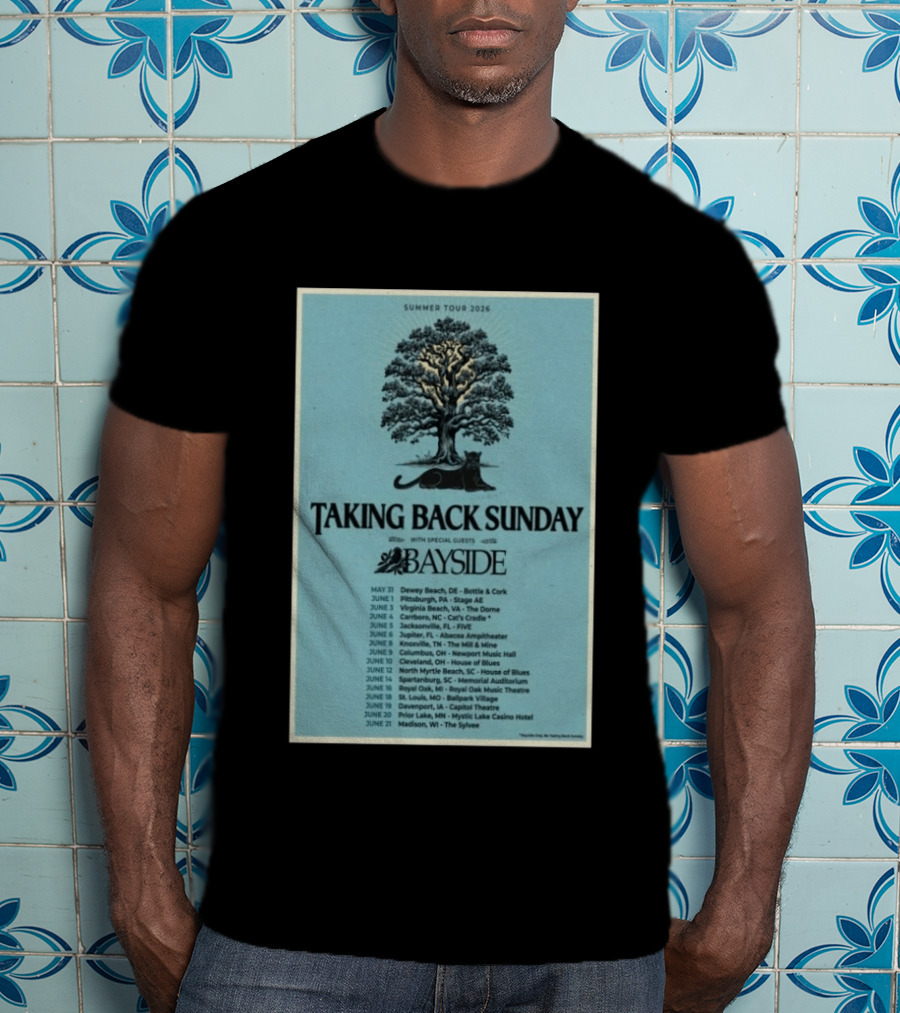 Summer Tour 2026 Taking Back Sunday With Bayside Concert Dates And Locations T-Shirt