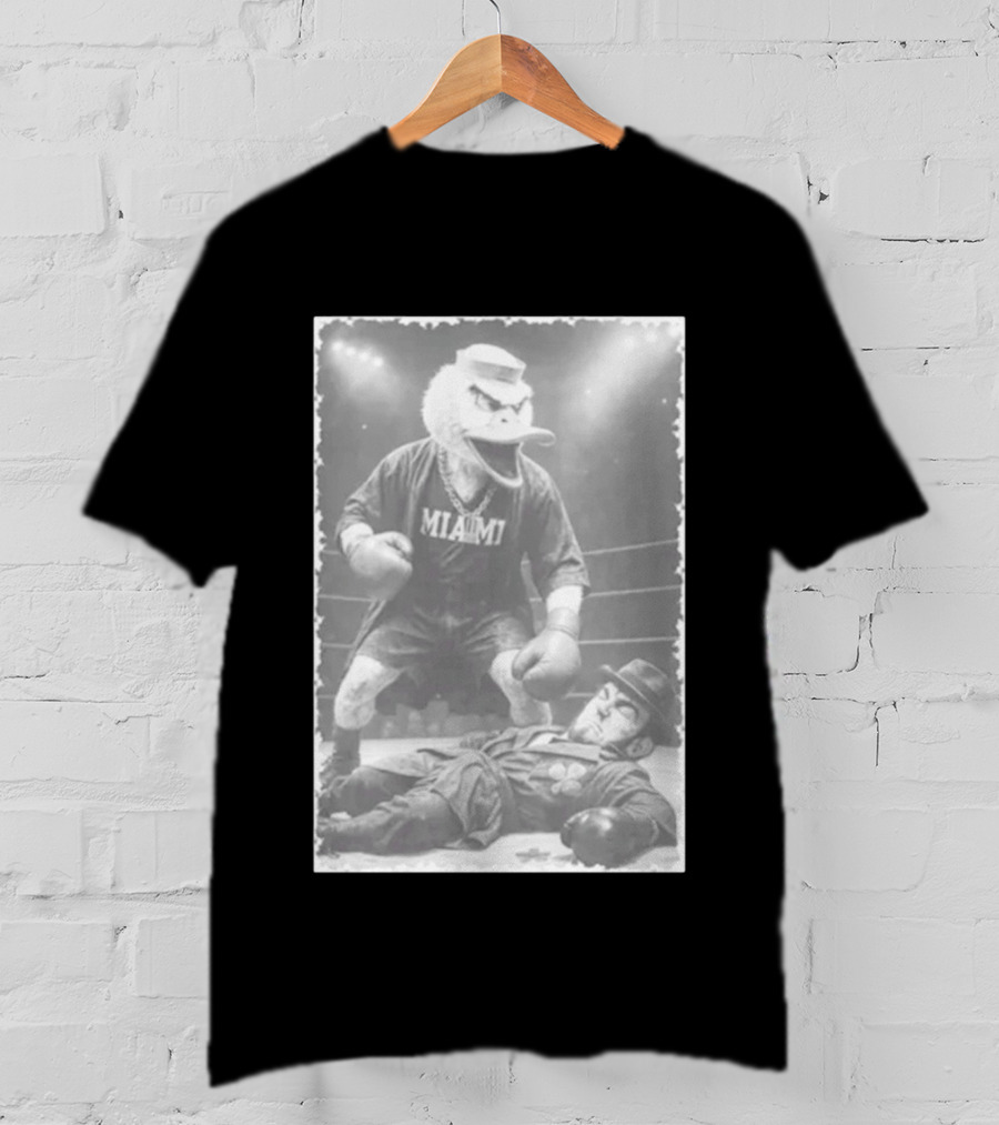 Miami Hurricanes Victory Mascot Dominating Classic Leprechaun Boxing Ring T-Shirt