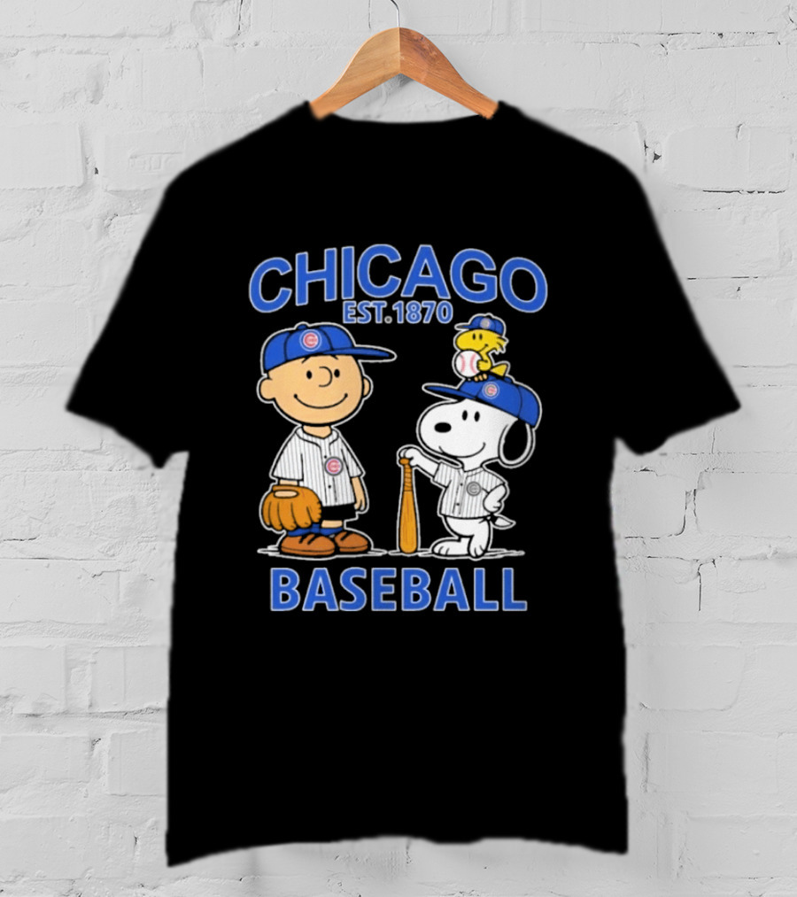 Chicago Est 1870 Snoopy Woodstock Baseball Charlie Brown Cubs T-Shirt