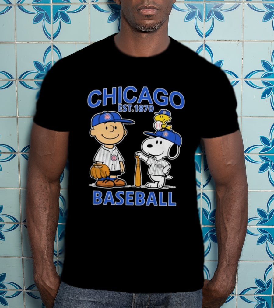 Chicago Est 1870 Snoopy Woodstock Baseball Charlie Brown Cubs T-Shirt