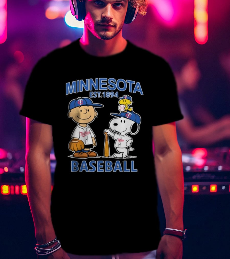 Minnesota Twins Baseball Est 1894 Snoopy Woodstock Charlie Brown T-Shirt