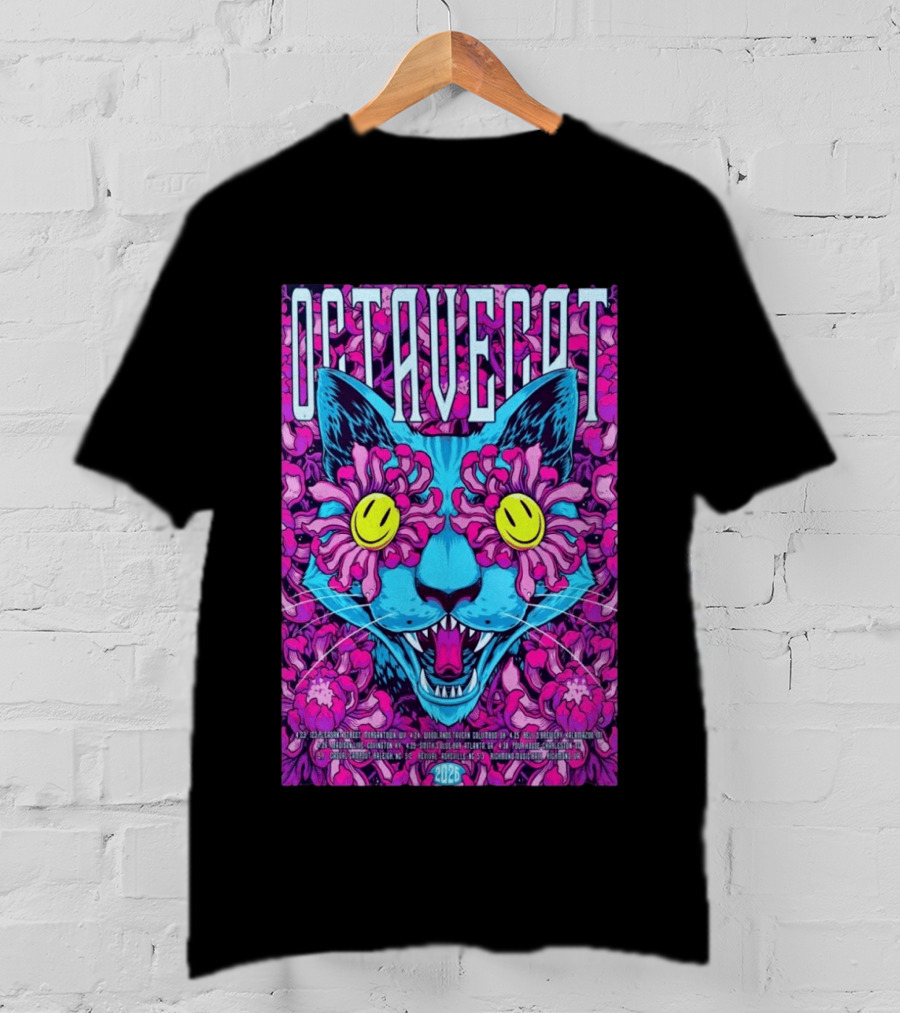 Octave Cat 2026 Psychedelic Spring Tour Dates Floral Cat T-Shirt