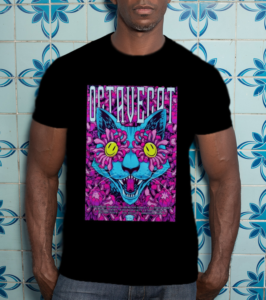 Octave Cat 2026 Psychedelic Spring Tour Dates Floral Cat T-Shirt