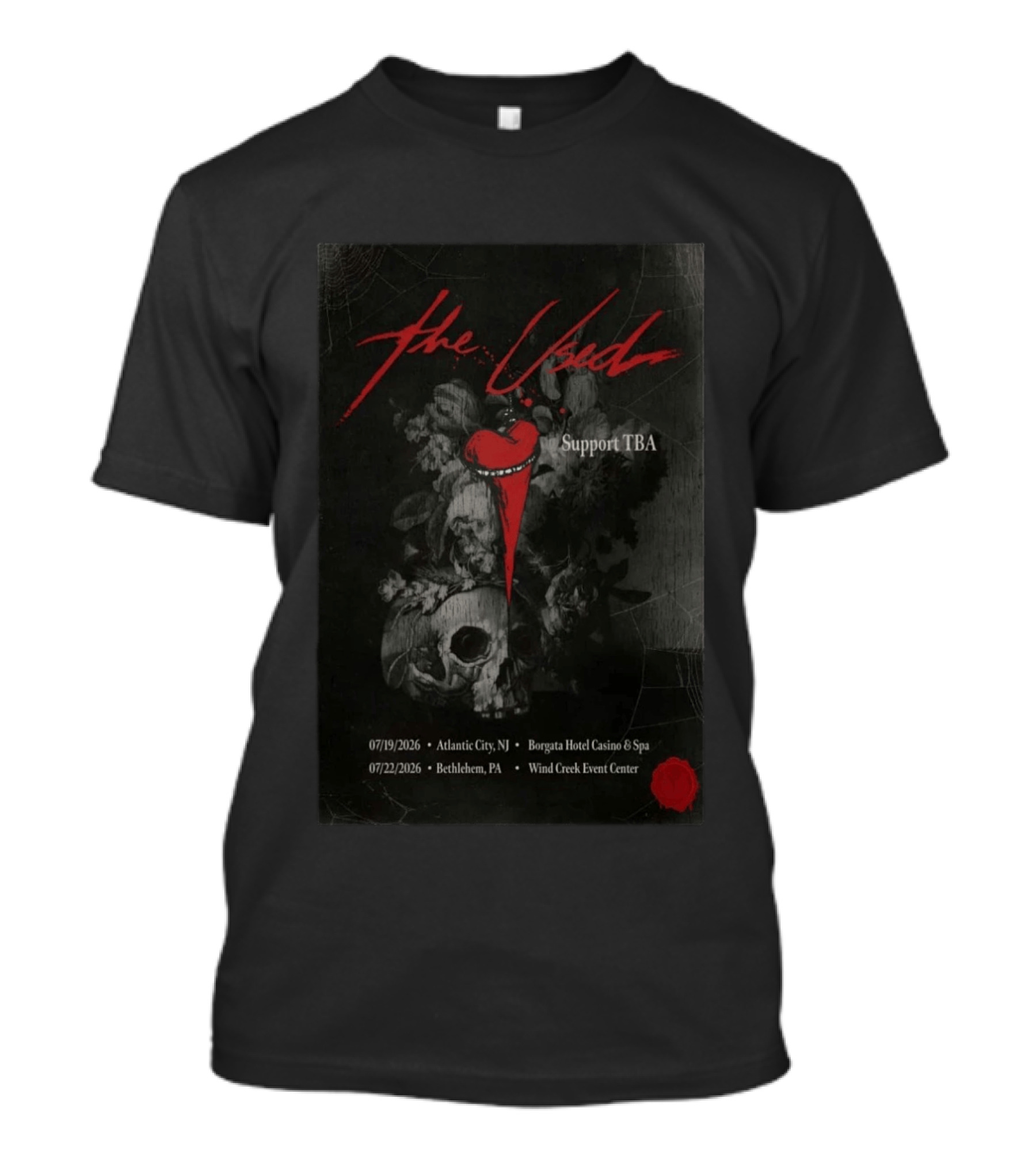 The Used Summer 2026 Atlantic City Borgata Bethlehem Wind Creek Shows Skull Heart T-Shirt