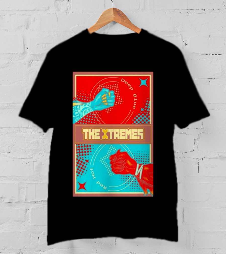 The Xtremes Deep Blue Red Hot Fist Bump Duel Comic T-Shirt
