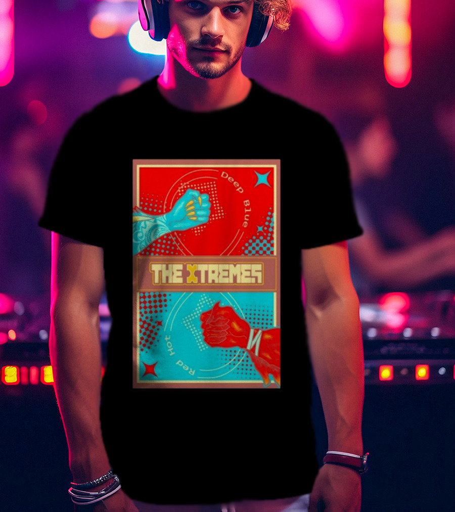 The Xtremes Deep Blue Red Hot Fist Bump Duel Comic T-Shirt