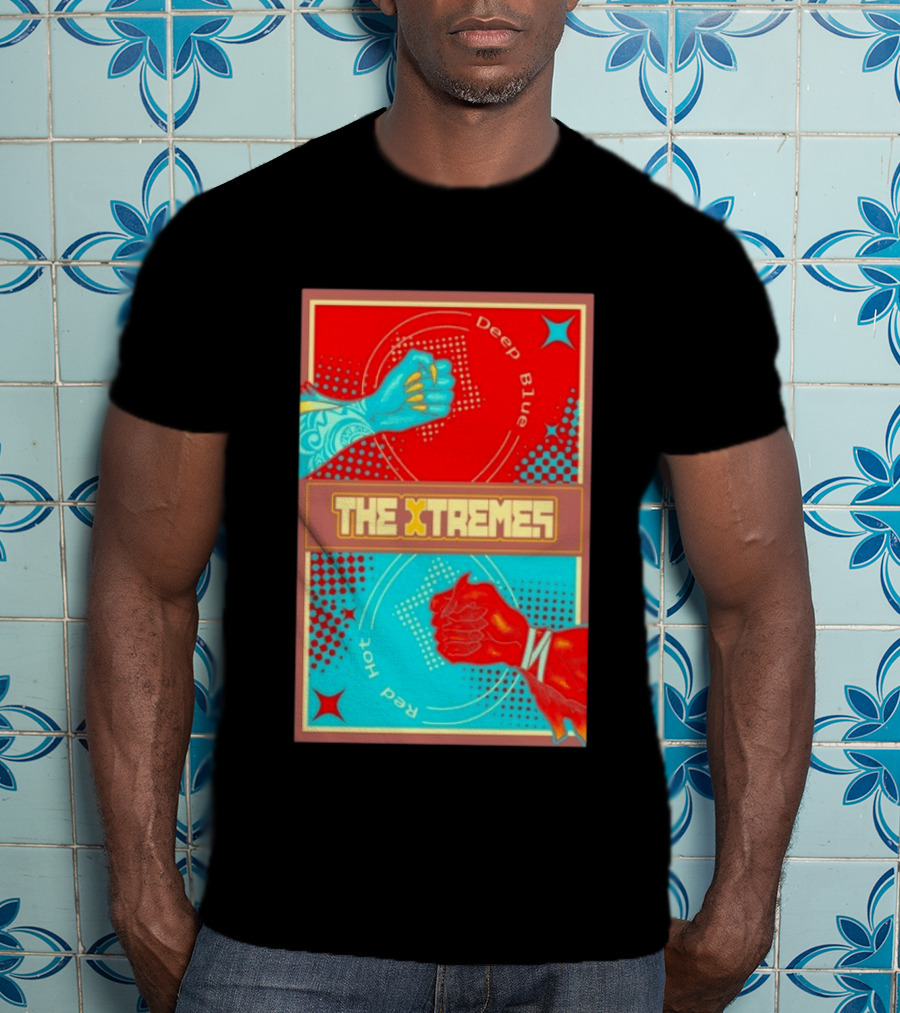 The Xtremes Deep Blue Red Hot Fist Bump Duel Comic T-Shirt