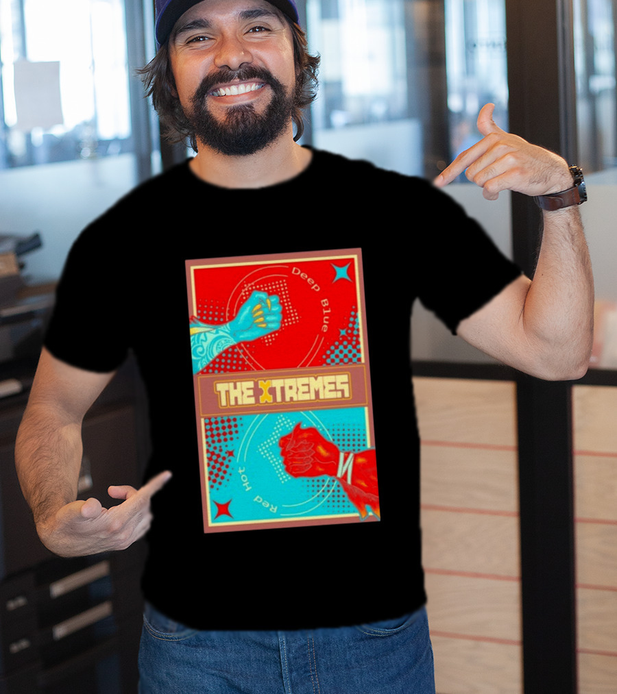 The Xtremes Deep Blue Red Hot Fist Bump Duel Comic T-Shirt