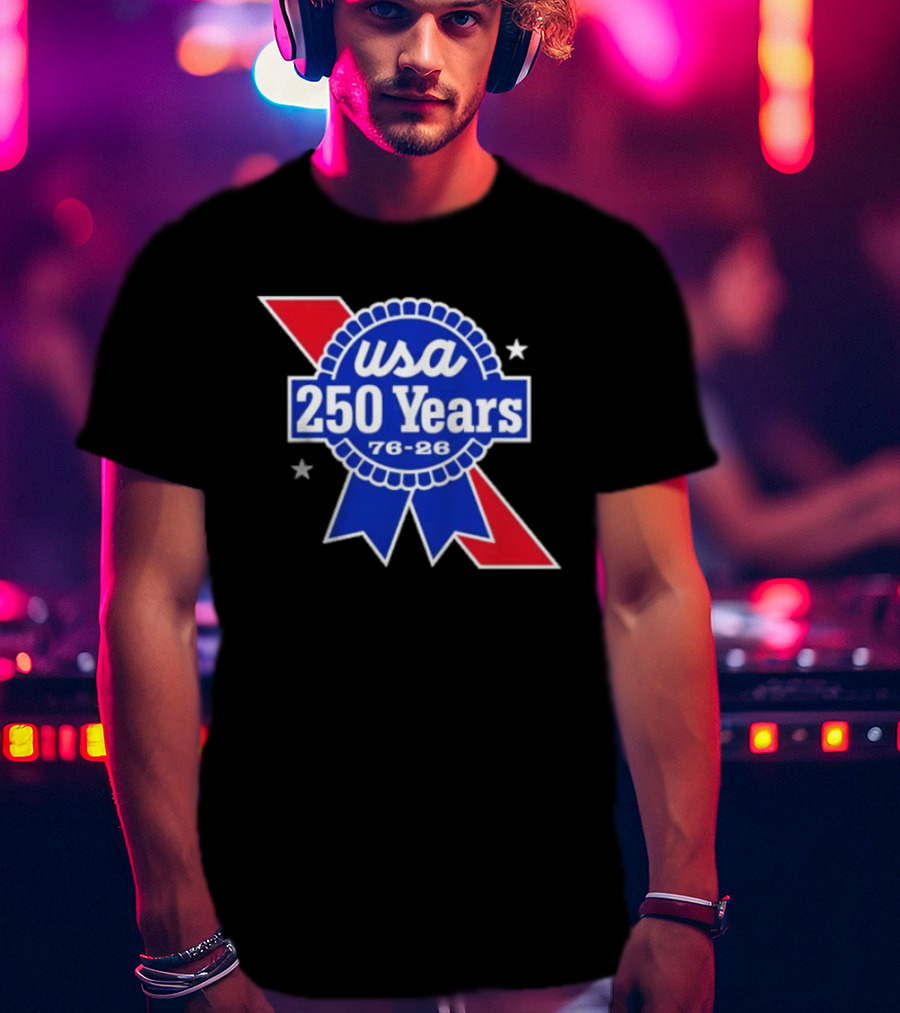 USA 250 Years Blue Ribbon 76 26 Celebration Stars T-Shirt