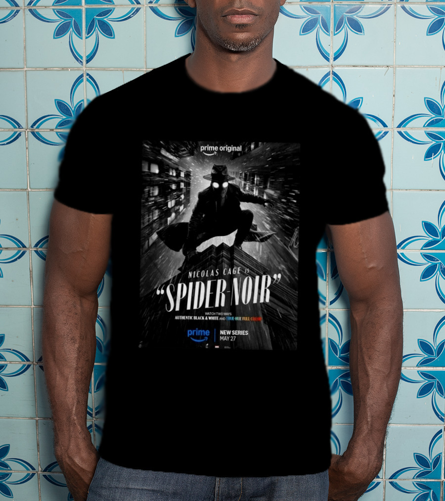 Prime Original Nicolas Cage Spider Noir New Series Release May 27 Authentic Black And White Version T-Shirt