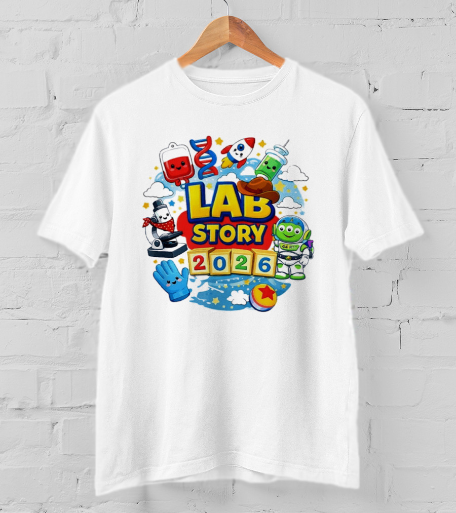 LAB STORY 2026 Cartoon Rocket Alien Science Adventure T-Shirt