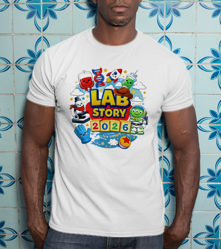 LAB STORY 2026 Cartoon Rocket Alien Science Adventure T-Shirt