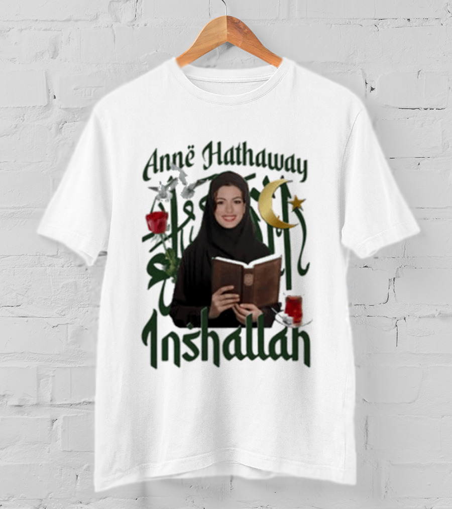 Anne Hathaway Inshallah Book Crescent Moon Tea T-Shirt