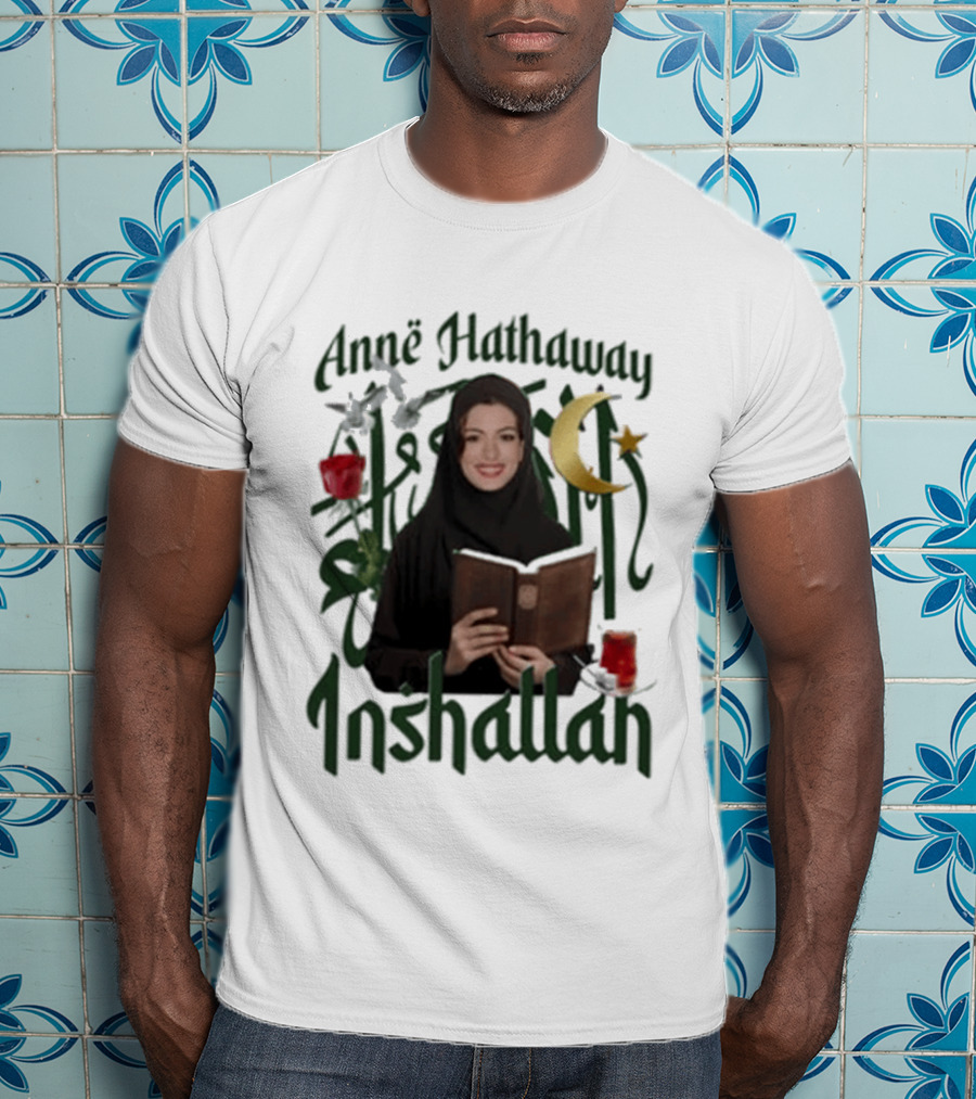 Anne Hathaway Inshallah Book Crescent Moon Tea T-Shirt