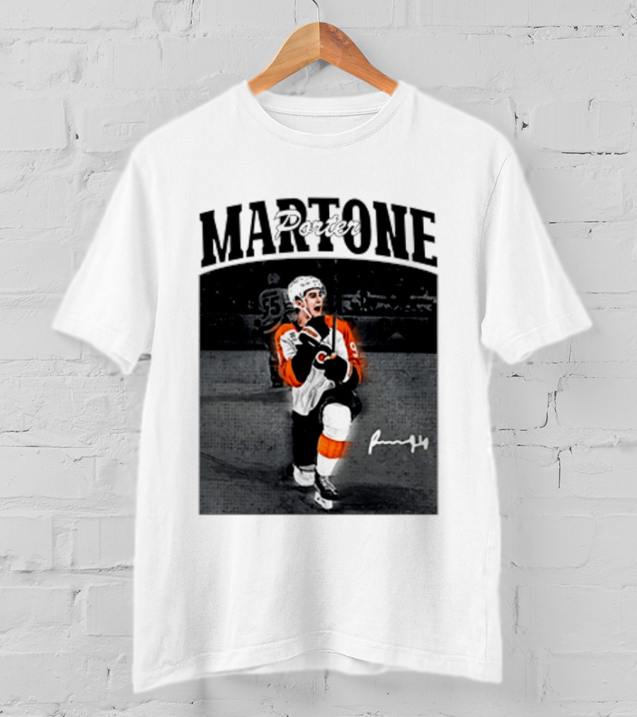Porter Martone Fly Hockey Celebration With Signature T-Shirt