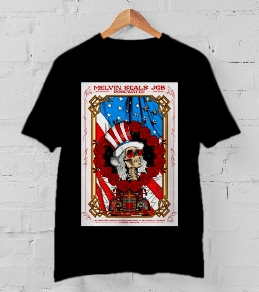 Melvin Seals JGB Rosewater July 4 2026 McDonald Theatre Eugene Oregon Patriotic Skull T-Shirt