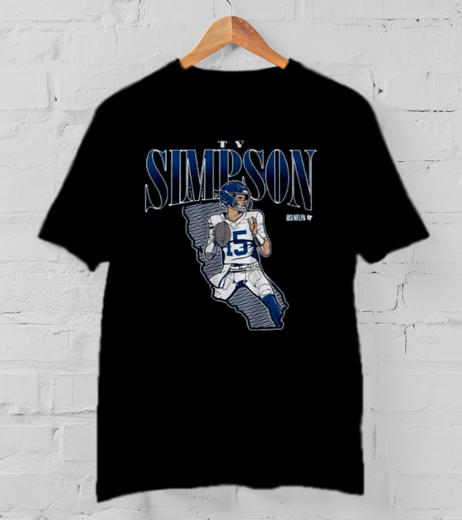 Ty Simpson Football Quarterback Illustration With Number 15 And Helmet T-Shirt