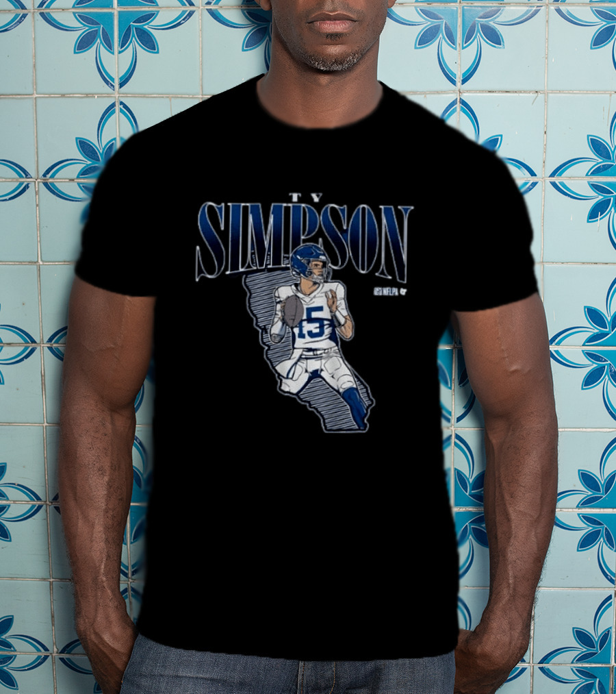 Ty Simpson Football Quarterback Illustration With Number 15 And Helmet T-Shirt