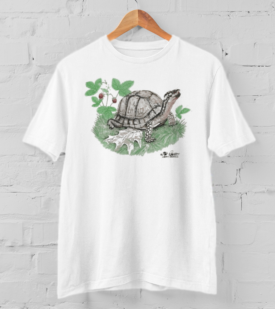 Naturet Turtle Among Berries And Greenery On Stone Base T-Shirt