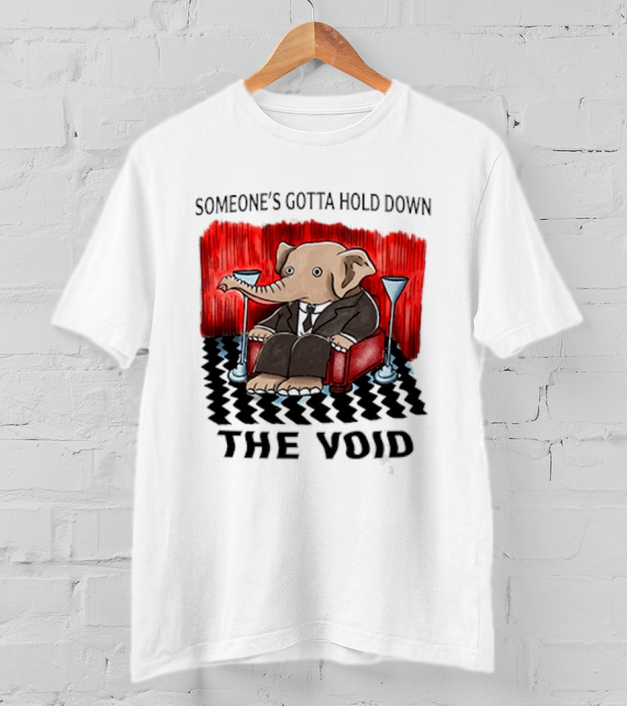 Someone's Gotta Hold Down The Void Elephant In Suit Martini And Red Chair T-Shirt