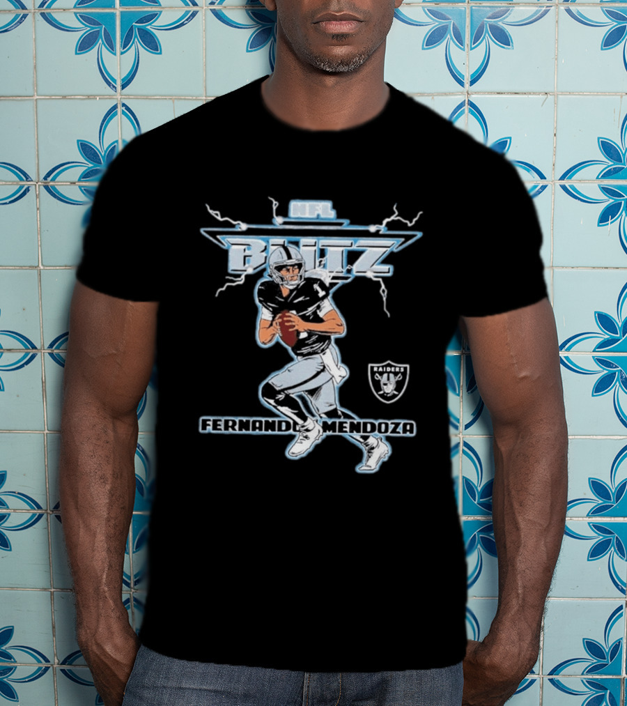 NFL Blitz Fernando Mendoza Raiders Football 2026 Draft Pick Player T-Shirt