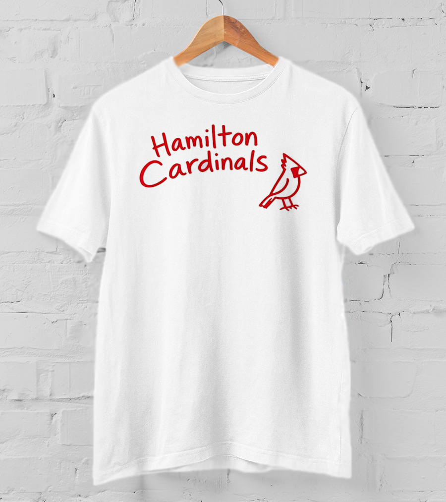 Hamilton Cardinals Red Text With Cardinal Drawing T-Shirt