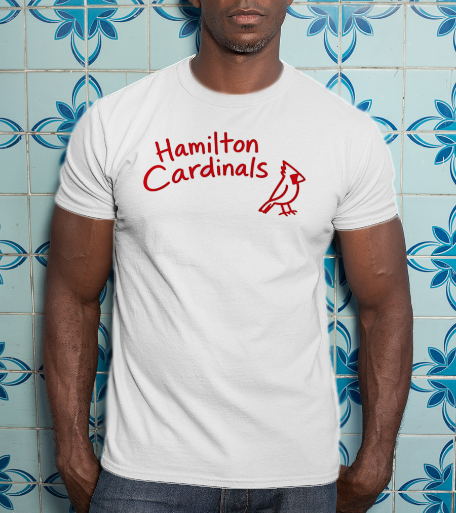 Hamilton Cardinals Red Text With Cardinal Drawing T-Shirt