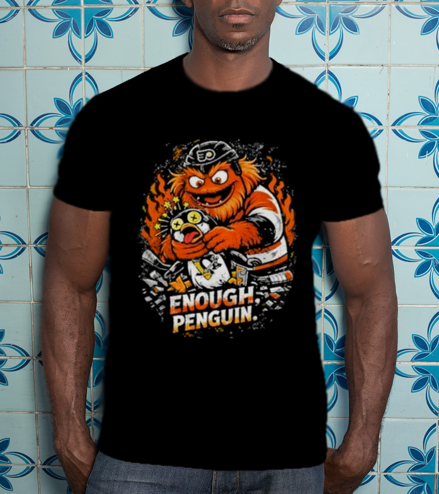Gritty Enough Penguin Philadelphia Flyers Vs Penguins Retro Comic T-Shirt
