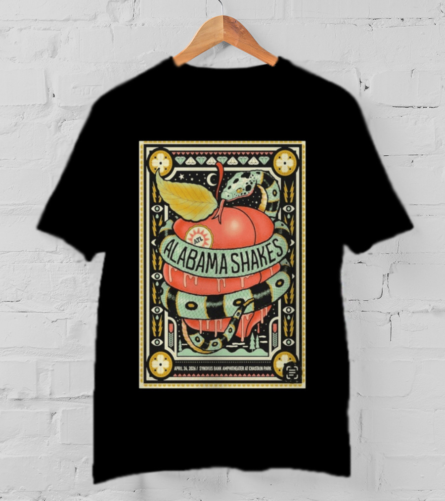 Alabama Shakes April 24 2026 Synovus Bank Amphitheater Chastain Park Atlanta Snake And Apple T-Shirt