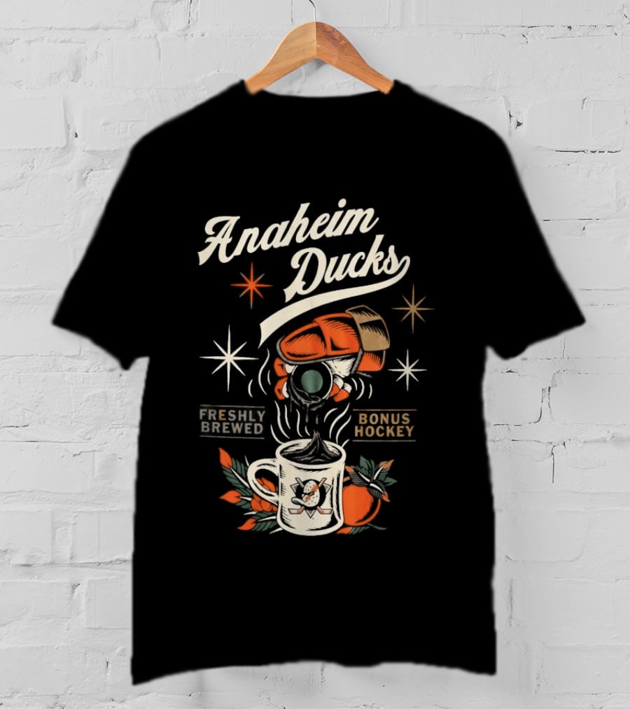 Anaheim Ducks Freshly Brewed Bonus Hockey Coffee Motif T-Shirt