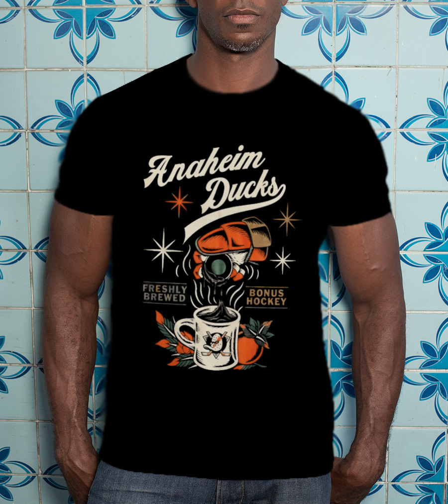 Anaheim Ducks Freshly Brewed Bonus Hockey Coffee Motif T-Shirt