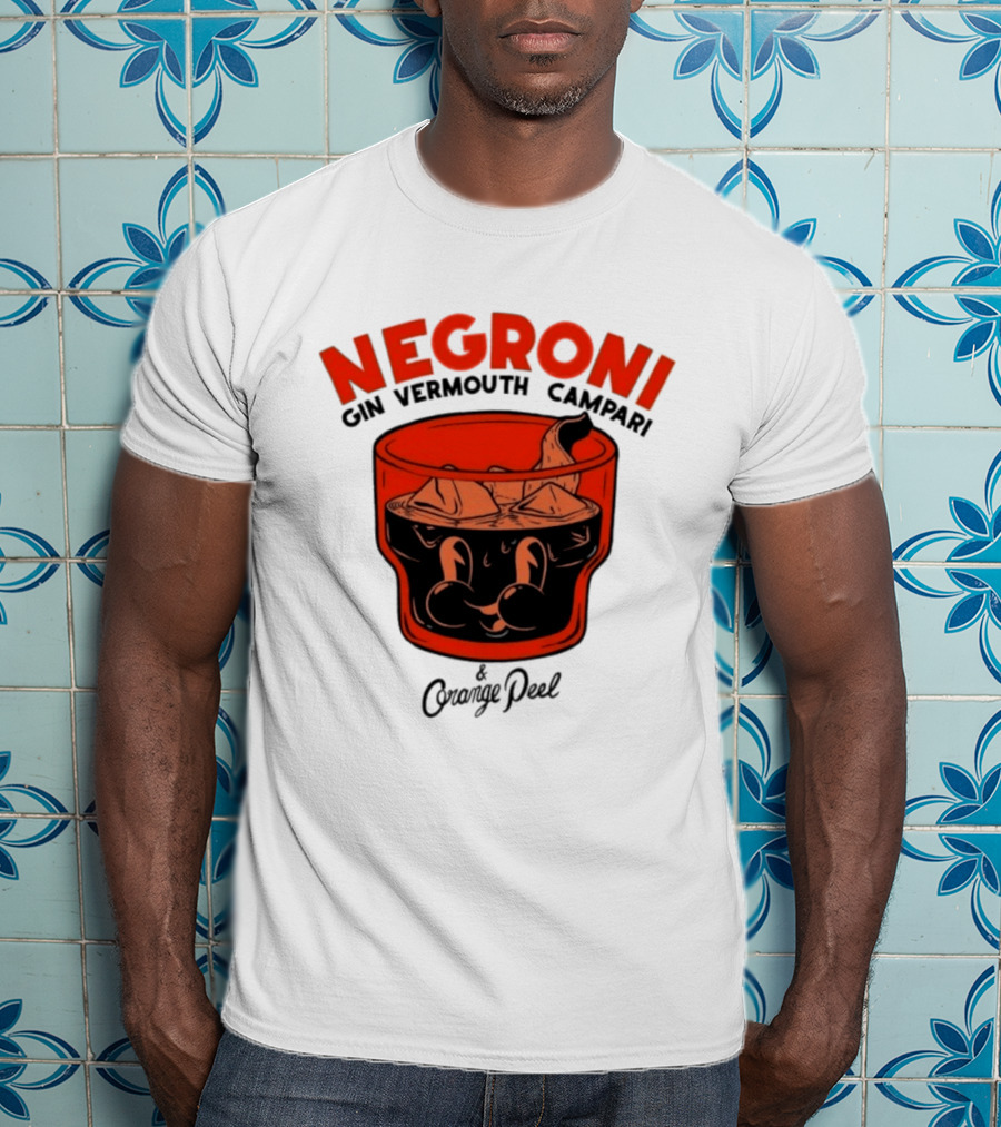 Negroni Gin Vermouth Campari With Orange Peel And Ice Retro Comic T-Shirt