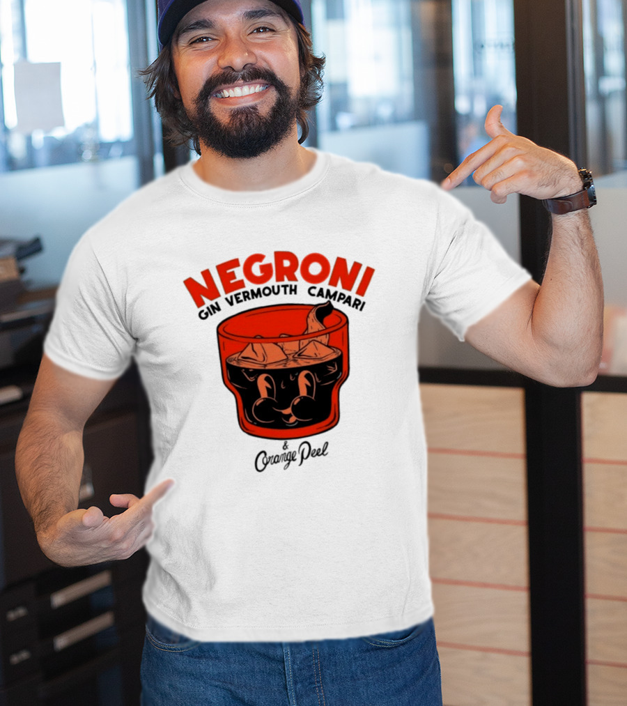 Negroni Gin Vermouth Campari With Orange Peel And Ice Retro Comic T-Shirt