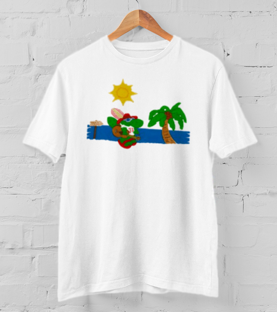 Jimmy Buffett Gator With Guitar By Palm Tree And Sun T-Shirt