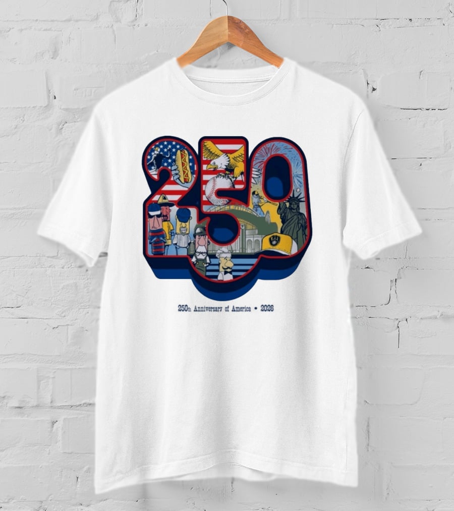 Milwaukee Brewers American Baseball Hotdog Eagle Statue Of Liberty 250th Anniversary Celebration T-Shirt