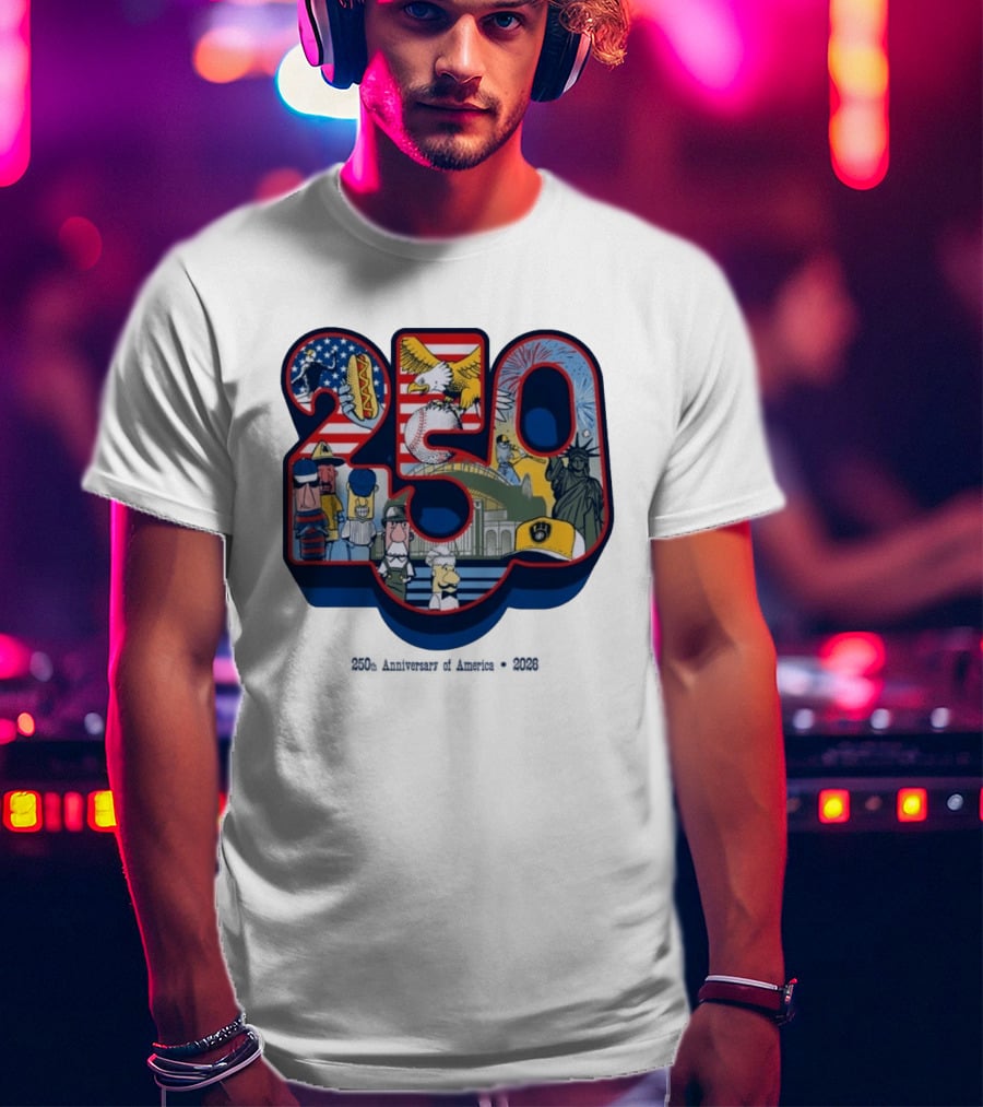 Milwaukee Brewers American Baseball Hotdog Eagle Statue Of Liberty 250th Anniversary Celebration T-Shirt