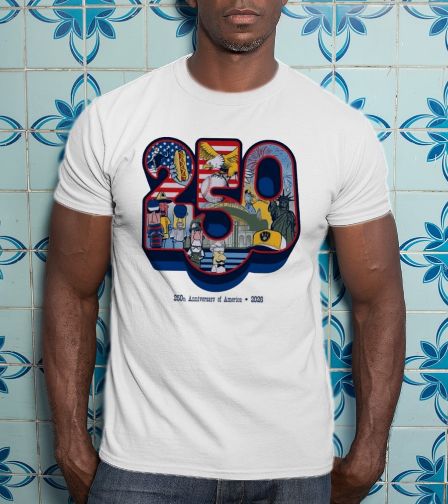 Milwaukee Brewers American Baseball Hotdog Eagle Statue Of Liberty 250th Anniversary Celebration T-Shirt