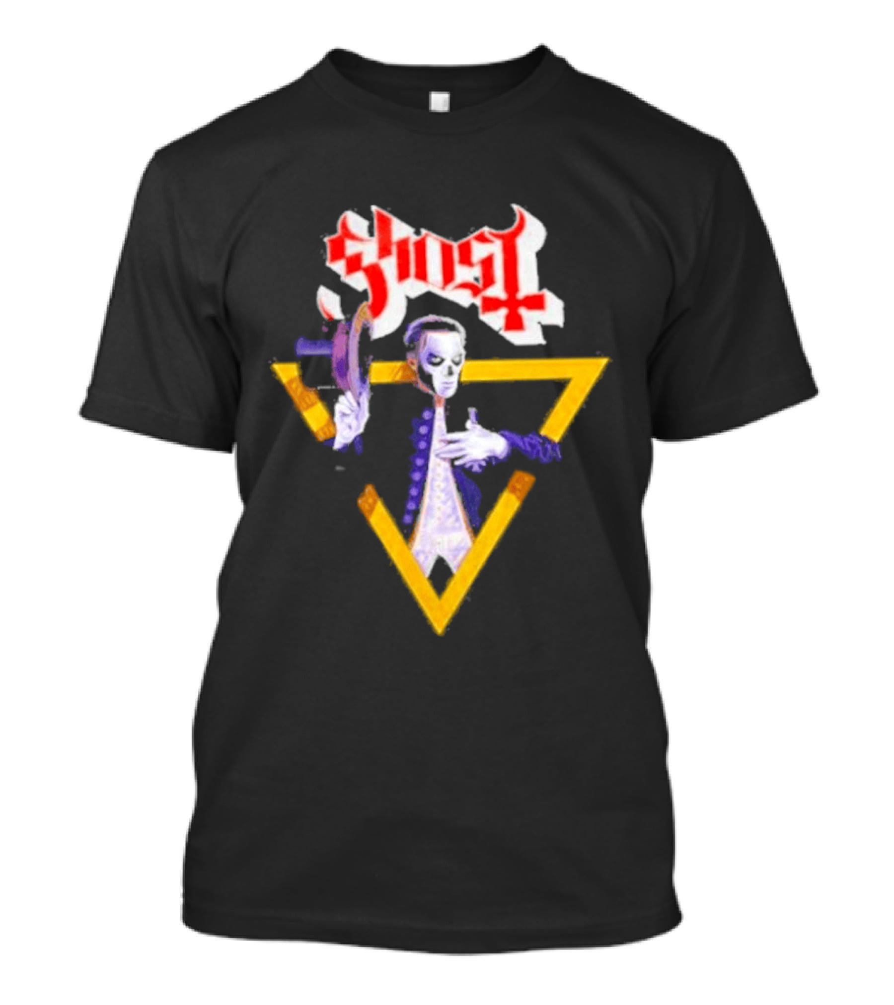 Ghost Papa Emeritus Holding Microphone With Red Gothic T-Shirt