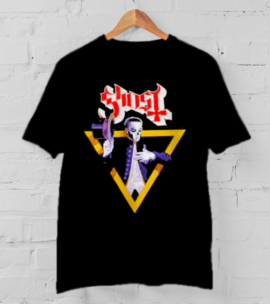 Ghost Papa Emeritus Holding Microphone With Red Gothic T-Shirt