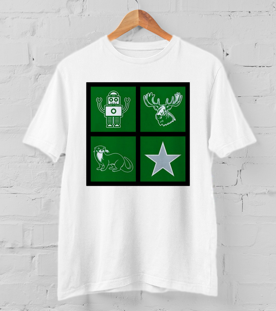 Robot Moose Otter Star Quadrant On Green T-Shirt