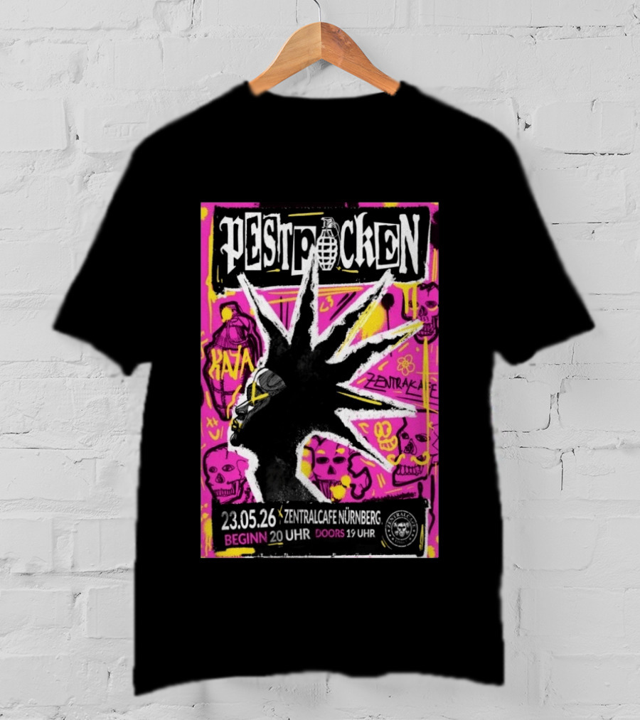 PESTPOCKEN May 23 2026 Zentralcafe Nürnberg Punk Grenade Graphic Skulls Graffiti T-Shirt