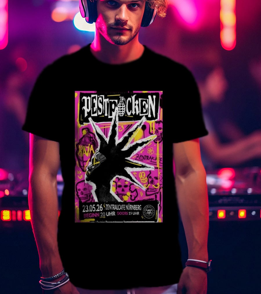 PESTPOCKEN May 23 2026 Zentralcafe Nürnberg Punk Grenade Graphic Skulls Graffiti T-Shirt