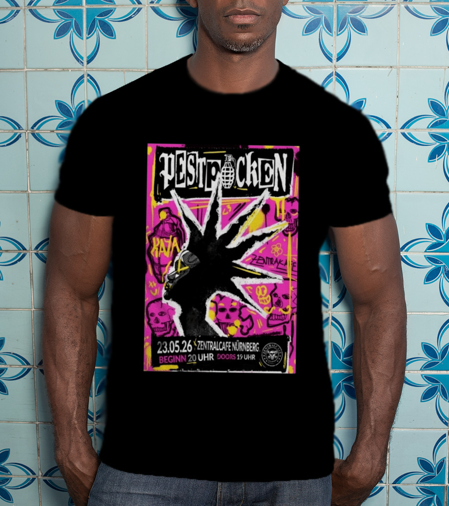 PESTPOCKEN May 23 2026 Zentralcafe Nürnberg Punk Grenade Graphic Skulls Graffiti T-Shirt