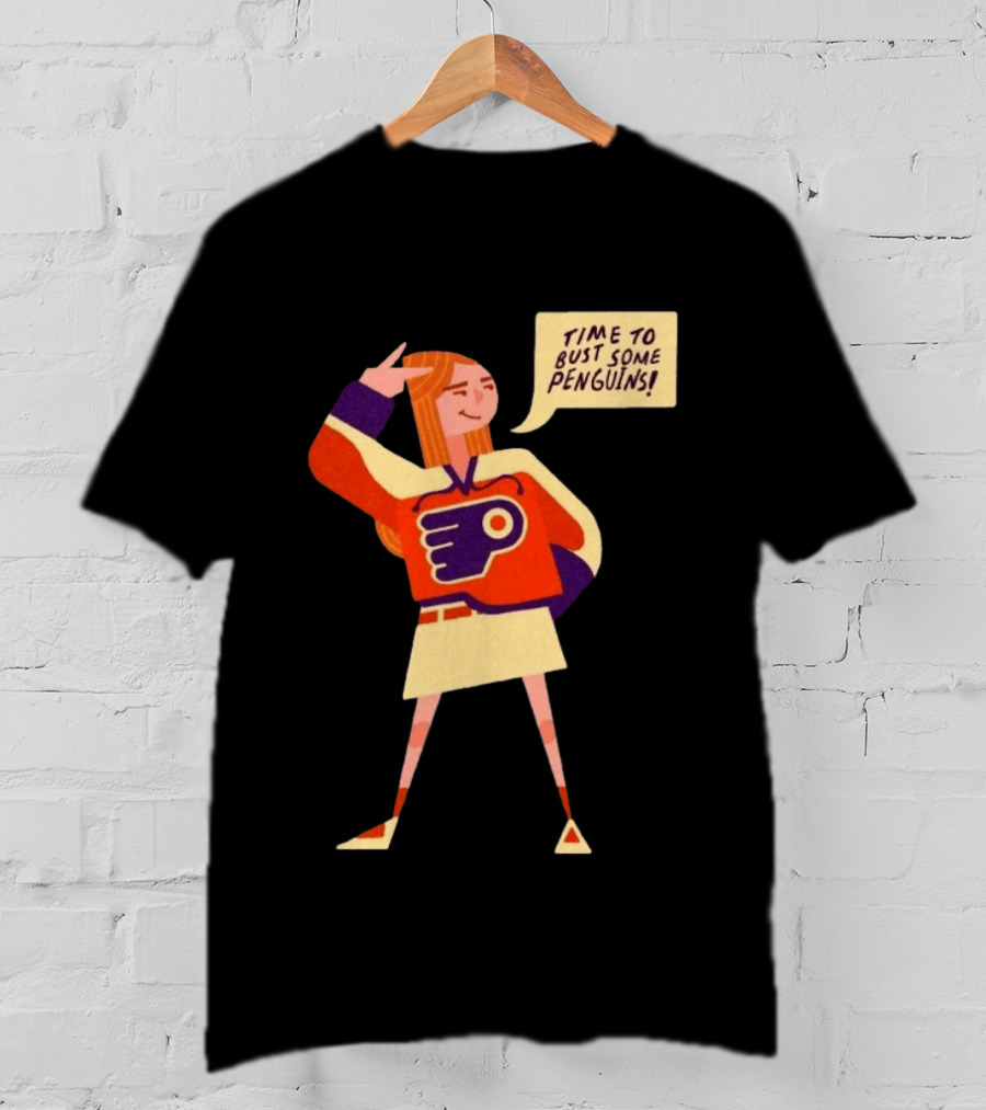 Philadelphia Flyers Time To Bust Some Penguins Retro Cartoon T-Shirt