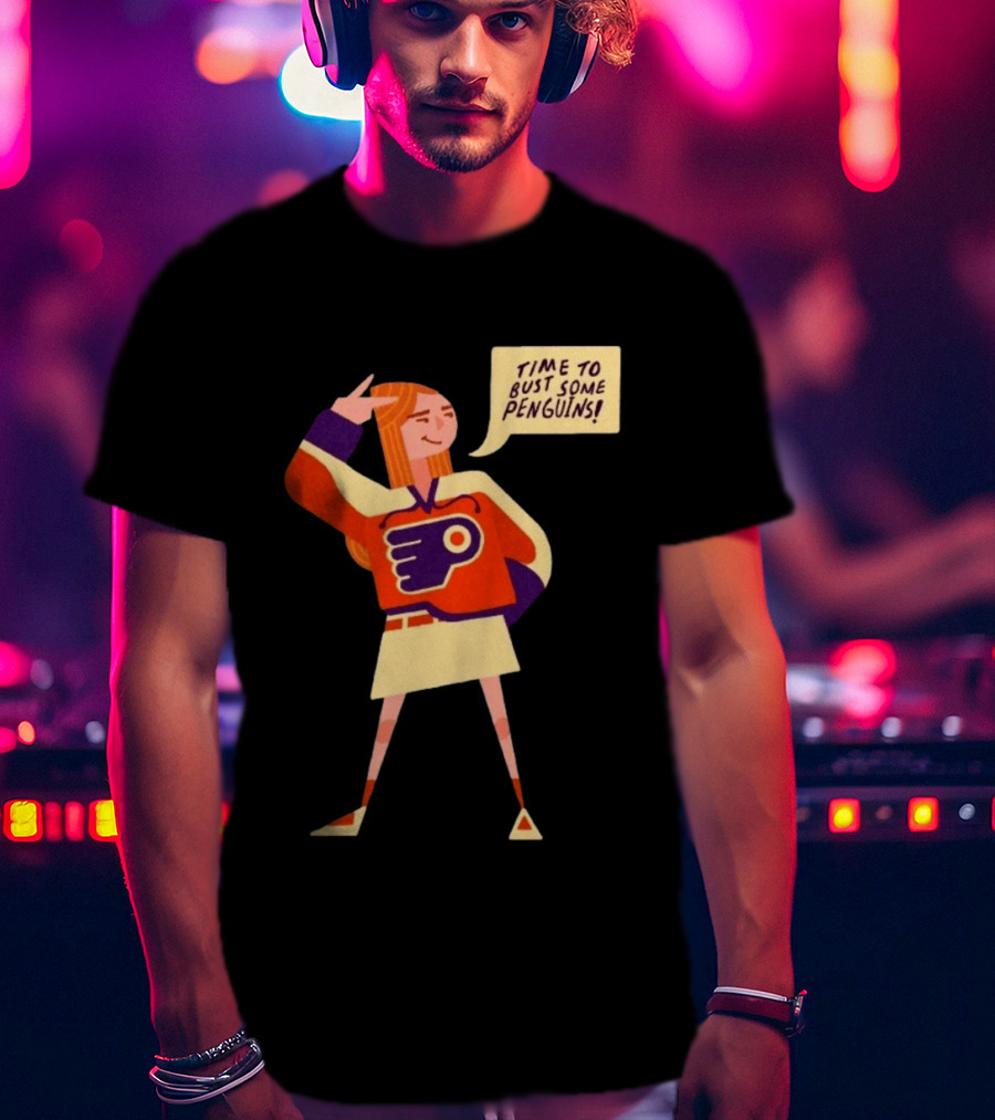 Philadelphia Flyers Time To Bust Some Penguins Retro Cartoon T-Shirt